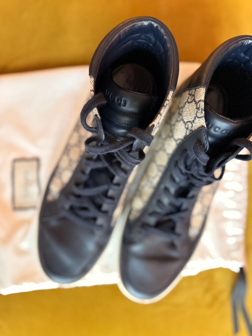 Gucci Men’s Tennis 1977 High Top Sneakers Navy Leather & monogram canvas - Picture 2 of 9